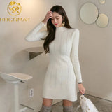 Jersey Dress Women's 2020 Autumn and winter New Slim-Fit Long-Sleeve Dress Tight High collar Bag hip
