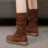 Zingj And Winter New Vintage Plus Velvet Warm Women's Middle Tube Boots Side Zipper Martin Boots Casual Plus Size Knight Boots Women- Outfit