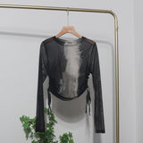 Round Collar Tie-Dye-Print Slim Long-Sleeved T-Shirt T-Shirt T-Shirt With Sunscreen