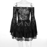 Summer New Halloween Party Fashion Build Chain Cross Double Gothic Half Skirt