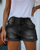 Commute Fashion Ripped Elastic High Waist Denim Shorts Women's