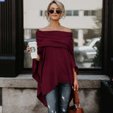 Women Autumn Fashion Cloak Sweater Casual Off Shoulder Loose Slash Neck Knitted Batwing Sleeve Sweater Pullover Poncho