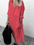 Shirt Dress Spring Summer Lapel Button Long Sleeve Side Split Dresses Elegant Solid Work Office Vestidos Female Tunic
