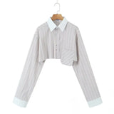 Striped Shirt 2025 Spring And Summer Temperament Casual Bump Clip Bag Loose Top