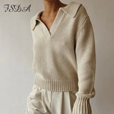 Green Long Sleeve Sweater Knitted Women V Neck Autumn Winter 2021 Fashion Pullover Casual Black