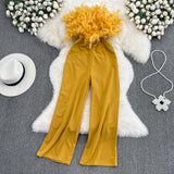 Women Elegant Long Jumpsuits Strapless Slash Neck Feather Tube Top Sexy Fashion Party Night Evening 2023