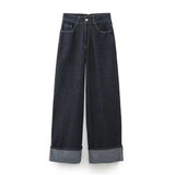 Women's Autumn New Collar Denim Jacket Jacket + Curly-Side Trousers