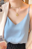 Silk Women Tops Camis Woman Satin Tank Top Fashion Lady V-Neck Camis Women Sleeveless White Tops Sexy Halter Top
