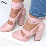 Zingj Women Pumps Plus Size 35-43 Women Heels Chaussures Femme Gladiator Summer High Heels For Party Wedding Shoes Women Thick Heels 211-1-Outfit
