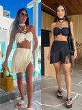 Sexy Tassel Women Two Piece Bikini Set Halter Lace Bra Tassel Mini Skirt Suit Beach Vacation Casual Female Bathing