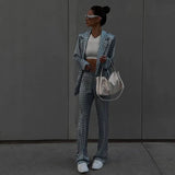 Zingj Autumn Women's Long Sleeved Lapel Micro Bell Trousers Fashion Printed Suit Suit With The Street-Outfit