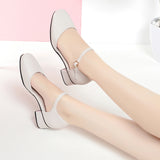 Square Head Spring And Autumn Shoes Mary Jane Hollow Single Shoes Thick Heel Buckle Low Heel Sexy Bag And Head Sandals