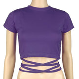 Summer Women Black Short T-Shirts Sexy Crop Tops Short Sleeve Bandage Tee Tops Female Shirts Fashion Woman