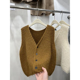 Solid Color Sleeveless Cardigan Knitted Vest 2024 Autumn And Winter New Style Folded Sweater Women's