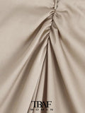Women Fashion With Knotted Gathered Front Slit Midi Skirt Vintage High Waist Back Zipper Female Skirts