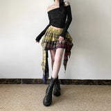 2025 Autumn And Winter New Women's Retro Color Lattice Print Irregular Design Half-Dress Dress