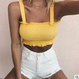 Autumn Tube 2020 New Crop top Women Bow Tie Strap Ruched tank Top Lettuce Edge Elastic Camis 17