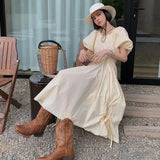 Embroidery V Moust Martin Boots Women 2025 Autumn Brown Coarse And National Wind Knight Short Boots Western Cowboy