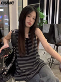 Neck Backless Casual Striped Women Loose Tanks Y2k Aesthetic Single Breasted Camisole Streetwear 2024 Summer Elegant Tank