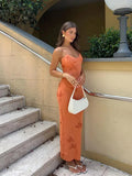 Print Backless Sling Maxi Dress Women Off Shoulder Sleeveless Wrap Hip Robes 2024 Fashion Female Party Holiday