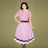 Cotton Pleated Skirt V-neck Dot Swing