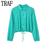 Print Crop Top Women Cropped Button Up Shirt Women Collared Long Sleeve Shirts And Blouses Woman Streetwear Summer