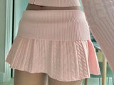 Knitted Cable Knit Zipper Hobbie Top and Mini Skirt Set-Outfit