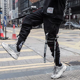 Tide Ribbon Strap Foot Overalls Men's Tide Brand Personality Hip-Hop Multi-Pocket Ribbon Mouth Casual