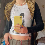 Printed White Tank Top Y2K Aesthetic Sleeveless Sweats Tee E-girl Slim Fit Crop Top Mini Vest Punk Gothic