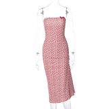 Strapless Heart Print Midi Dress-Outfit