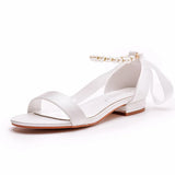 Cm Square With Shallow Mouth With Sandals Ivory White Silk Satin Bridal White Beads Tied Sandals To The