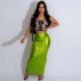 Zingj Style 2024 Spring And Summer New Slim Bag Wrap Hip Pull Open Fork PU Imitation Leather Skirt