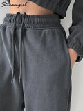 Warm Sweatpants For Women High Waist Jogger Velvet Wide Leg Trousers Women's Sports Pants Autumn Fleece Sweatpants Women-Outfit