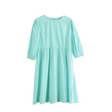 Babydoll Dress 100% Cotton Woman O-neck Short Mini Dress Lantern Sleeve Blouses Female A-line Ladies Dresses Summer