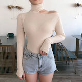 Knitted Women high neck Sweater Sexy Off Shoulder Pullovers Turtleneck Autumn Winter Basic Women Sweaters Slim Fit