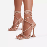 Zingj Summer Plus Size Sandals Women's Head Solid Color Ankle Ring Strap Sexy Fashion High