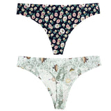 2pcs Sexy Flowers Lingerie Woman Knickers Low-waist Panties Thong Seamless Breathable Underwear Female G String
