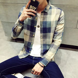 And Autumn Plaid Long-Sleeved Shirt Men's Korean Version Of Slimming Casual Shirt Young Men's Shirt Fashion Men's