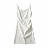 Zingj New Pleated Vest Dress Summer Women's Solid Color Square Collar Sleeveless Hip