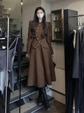 Women Suit Coat Dress 2 Pic Set Solid Korean Sweet Office Lady Autumn Winter Full Ruffled Knee-Length Ladylike Women