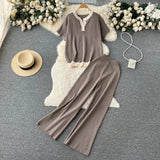 Women Casual Tracksuit Summer Knit Pullover Sweater + Long Pants 2 Piece Sets Korean Casual Loose Outfits Knitted 2023 New
