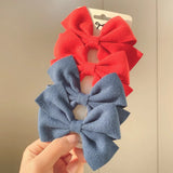 Solid Colors Cotton Hair Bows With Clip For Cute Girls Hair Clips Handmade Hairpins Barrettes Kids Hair