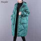 Winter Loose Hooded Long Jacket Women 90% White Duck Down Coat Hight Quality Bread Parka Thick Warm Splicing