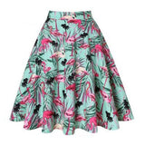 Women Retro Pleated Skirts 50s Kawai Vintage Rockabilly Swing Flamingo Printed High Waist Casual Tutu Summer Skater
