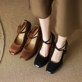 Thick Heel Cross Strap Single Shoes Women's Spring 2025 New Soft Leather Square Head Mary Jane Shallow High