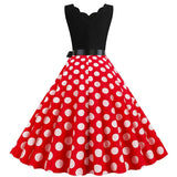 Women Dot Print Dress Summer Sexy V-neck Sleeveless Elegant Vintgae Party Dress Vestidos S~3XL Robe