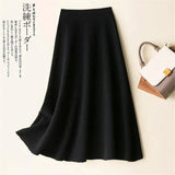 Brown Knitted Long Skirt 2021 Autumn Winter Women Casual Solid A Line Skirt Korean Female Black High Waist Midi