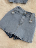 Women Summer Denim Jeans Halter Tops Mini Shorts Skirt Outfits Suits Backless Sashes Chic Style Bodycon High Waist