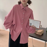 Korean Fashion Harajuku Blouses Women Basic Oversized Long Sleeve Preppy Style Kawaii Shirt Female Cute Pink Top