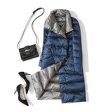 Women Double Sided Down Long Jacket Winter Turtleneck White Duck Down Coat Double Breasted Parkas Warm Snow